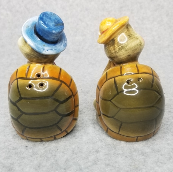 Vintage Mr&Mrs Turtle Top‎ Hat Salt and Pepper Shakers Set - Picture 4 of 14
